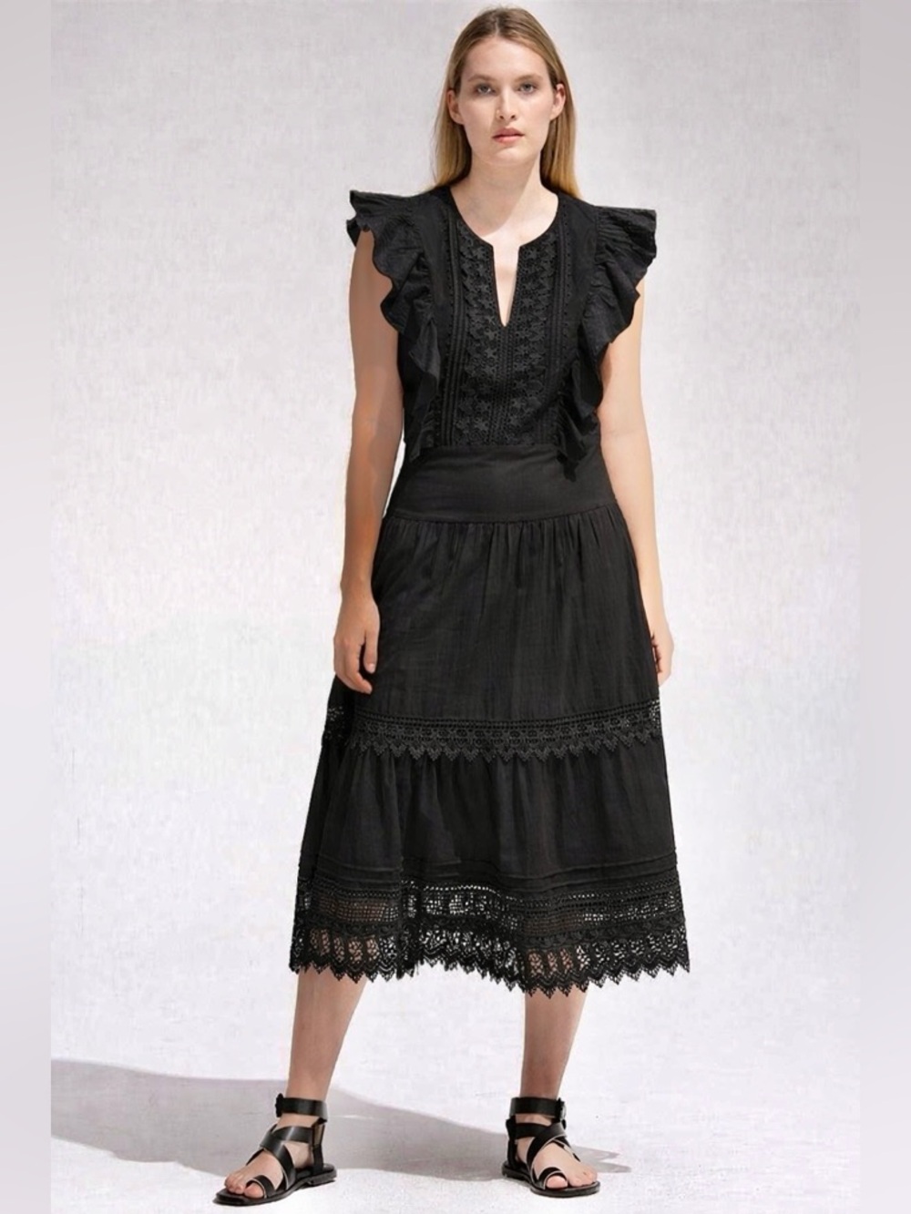 St. Roche Lux Lace Tiered Midi Dress NWT Size 2 Cottagecore Boho Romantic